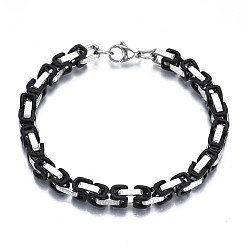 Черный Двухцветный византийский браслет-цепочка из нержавеющей стали для мужчин и женщин, без никеля , чёрные, 201 дюйм (8-5/8 см)