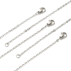 Stainless Steel Color 10Pcs 304 Stainless Steel Cable Chain Necklaces Set for Men Women, Stainless Steel Color, 17.7 inch(45cm)