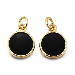 Черный Латунь эмаль прелести, с целью перехода в кольце, плоский круглый шарм, стойки покрытие, без кадмия и без свинца, долговечный, золотые, чёрные, 10x8x2 мм, отверстие : 2.6 мм