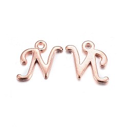 Letter N Rose Gold Plated Alloy Letter Pendants, Rack Plating, Cadmium Free & Lead Free, Letter.N, 13x11x2mm, Hole: 1.5mm