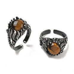 Тигровый глаз Кольца-манжеты из натурального тигрового глаза, круглые, медные кольца, 13 мм