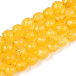 Золотистый Окрашенные природные белый нефрит бисер пряди, круглые, граненые, золотые, 5.5~6.2 мм, отверстие : 1 мм, около 65~66 шт / нитка, 14.76~15.16'' (37.5~38.5 см)