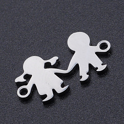 Stainless Steel Color 201 Stainless Steel Links connectors, Girl with Boy, Stainless Steel Color, 10x16x1mm, Hole: 1.5mm
