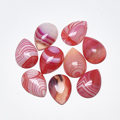 Red Natural Banded Agate/Striped Agate Cabochons, Dyed, Teardrop, Red, 25x18x6~7mm
