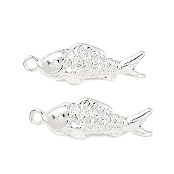 Серебро Латунные подвески, рыба, серебряные, 27.5x9.5x7 мм, отверстие : 1.8 мм