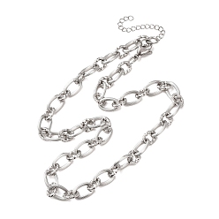 Stainless Steel Color 8MM 304 Stainless Textured Oval Link Chain Necklaces, Tarnish Free, Stainless Steel Color, 16.85 inch(42.8cm)
