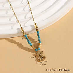 Медведь Винтажное рождество 304 Женские подвески из нержавеющей стали и синтетической бирюзы, золотые, медведь, 15.75 дюйм (40 см)