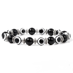 Black Onyx 8Круглые браслеты из натурального черного оникса (окрашенного и подвергнутого термической обработке) и стеклянных бусин, имитирующих «оберег от сглаза», диаметром мм., платина, 7.48 дюйм (19 см)
