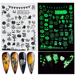 Ghost Luminous Plastic Nail Art Stickers Decals, Self-adhesive, For Nail Tips Decorations, Halloween 3D Design, Glow in the Dark, Ghost, 103x80mm