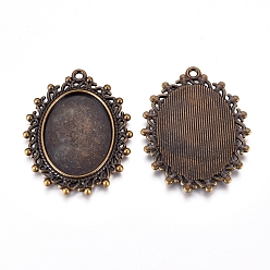 Antique Bronze Zinc Alloy Pendant Settings for Cabochon & Rhinestone, DIY Findings for Jewelry Making, Oval, Antique Bronze, Cadmium Free & Lead Free, 38x30x2mm, Hole: 2mm, Tray: 24x17mm