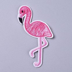 Hot Pink Computerized Embroidery Cloth Iron on/Sew on Patches, Costume Accessories, Appliques, Flamingo Shape, Hot Pink, 101x60x1.5mm