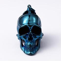 Blue 304 Stainless Steel Big Pendants, Halloween Jewelry Skul, Blue, 60x32x42mm, Hole: 6mm