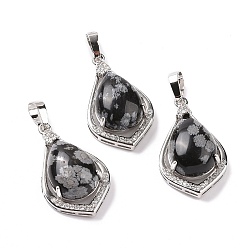 Snowflake Obsidian Natural Snowflake Obsidian Pendants, Teardrop Charms, with Platinum Tone Rack Plating Brass Findings, 32x19x10mm, Hole: 8x5mm