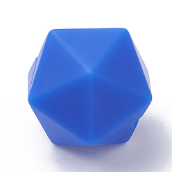 Medium Blue Food Grade Eco-Friendly Silicone Focal Beads, Chewing Beads For Teethers, DIY Nursing Necklaces Making, Icosahedron, Medium Blue, 16.5x16.5x16.5mm, Hole: 2mm