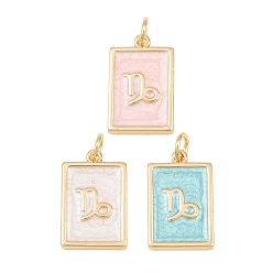 Capricorn Brass Enamel Pendants, Rectangle Charms, Rack Plating, Cadmium Free & Lead Free, Long-Lasting Plated, Golden, Capricorn Charms, 17.5x11x2mm, Hole: 3mm