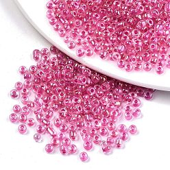 Camellia 8/0 Glass Seed Beads, Inside Colours, Round Hole, Round, Transparent Colours Rainbow, Camellia, 8/0, 3~4x2~3mm, Hole: 0.8mm, about 15000pcs/bag