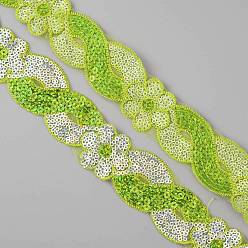 Green Yellow 8-Shaped Polyester Ribbons, with Sequins, Green Yellow, 1-5/8 inch(40mm), about 14.76 Yards(13.5m)/Bundle