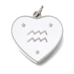 Verseau Pendentifs en acier inoxydable, avec anneaux de saut et émail, cœur, couleur inox, Verseau, 304mm, Trou: 15x15x1.5mm