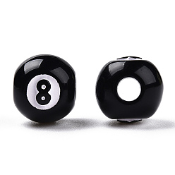 Black Spray Painted Acrylic Beads, Large Hole Beads, Eight Ball Beads, Billiards, Black, 12mm, Hole: 4mm, about 595pcs/500g