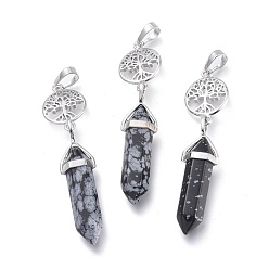 Snowflake Obsidian Natural Snowflake Obsidian Pointed Big Pendants, with Platinum Plated Brass Findings, Faceted, Bullet & Tree of Life, 59~67x14~15mm, Hole: 7x5mm