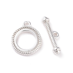 925 Sterling Silver Plated Eco-friendly Brass Toggle Clasps, Cadmium Free & Lead Free, Long-Lasting Plated, Ring, 925 Sterling Silver Plated, Ring: 13x11x1.5mm, Bar: 4.5x15x3mm, Hole: 1.2mm