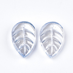 Light Steel Blue Electroplate Glass Pendants, Leaf, Light Steel Blue, 18x11x4mm, Hole: 1.2mm