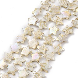 Cornsilk Drawbench Style Natural Freshwater Shell Beads Strands, Star, Cornsilk, 18~19.5x18~20x3~4mm, Hole: 0.9mm, about 19~20pcs/strand, 13.58~13.98''(34.5~35.5cm)