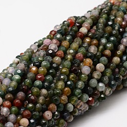 Indian Agate Faceted Natural Indian Agate Round Beads Strands, 4mm, Hole: 1mm, about 92pcs/strand, 15.3 inch