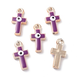 Purple CCB Plastic Enamel Pendants, Cross with Evil Eye, Purple, 21.5x11x4mm, Hole: 1.6mm