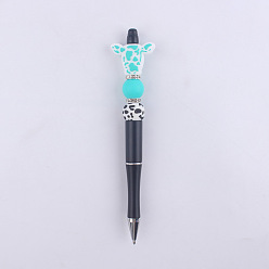 Cyan Plastic Ball-Point Pen, Beadable Pen, for DIY Personalized Pen with Silicone Cow Beads, Cyan, 150mm