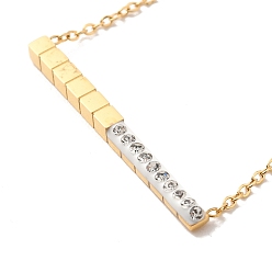 Golden Ion Plating(IP) 304 Stainless Steel Rectangle Bar Pendant Necklaces, with Crystal Rhinestone, Golden, 17.32 inch(44cm)