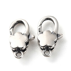 Antique Silver 925 Thailand Sterling Silver Lobster Claw Clasps, Flower, with 925 Stamp, Antique Silver, 12.5x7.5x4mm, Hole: 1.2mm