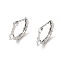 Platinum Brass Pave Cubic Zirconia Hoop Earrings, Round, Platinum, 15x3x15.5mm