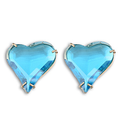 Sky Blue Transparent K9 Glass Pendants, with Light Gold Plated Brass Findings, Cadmium Free & Lead Free, Faceted, Heart, Sky Blue, 26.5x26.5x7.5mm, Hole: 1.2mm