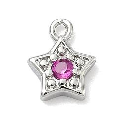 Фуксиновый Латунные микро проложить кубического циркония прелести, звезды прелести, без кадмия и без свинца, долговечный, стойки покрытие, платина, красно-фиолетовые, 8x6.5x1.7 мм, отверстие : 1 мм