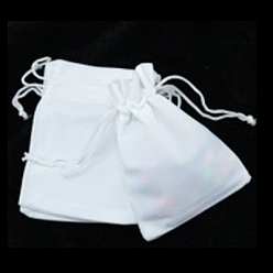 White Rectangle Velvet Pouches, Gift Bags, White, 7x5cm