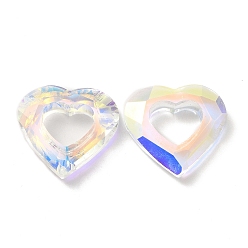 Alice Blue Electroplated Glass Pendants, Back Plated, Faceted Heart Charms, Alice Blue, 24.5x26x6mm, Hole: 11x13mm