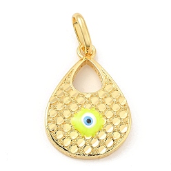 Yellow Brass Pendants, with Enamel, Real 18K Gold Plated, Long-Lasting Plated, Teardrop with Evil Eye Charm, Yellow, 34x23.5x6mm, Hole: 10x7mm