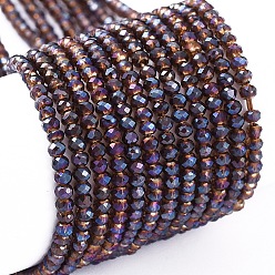 Dark Slate Blue Electroplate Glass Beads Strands, Full Rainbow Plated, Faceted, Rondelle, DarkSlate Blue, 2x1.5mm, Hole: 0.6mm, about 235~247pcs/Strand, 14.57~14.76 inch(37~37.5cm)