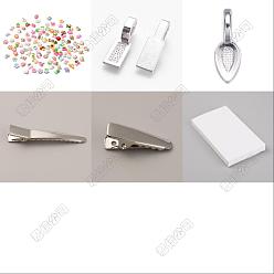 Платина Наборы для изготовления заколки для волос из кожи аллигатора своими руками, включая кабошоны из смолы 60шт., 24шт. плоских приклеиваемых застежек-колец из сплава и 24шт. железных заколок-крокодилов для волос, платина, 24x9x9 мм