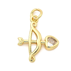 Прозрачный Подвески из латуни с микропаве в виде лука и стрел, украшенные кубическим цирконием., стойки покрытие, долговечный, без кадмия и без свинца, золотые, с целью перехода в кольце, прозрачные, 18.5x15x2.5 мм, отверстие : 3.3 мм