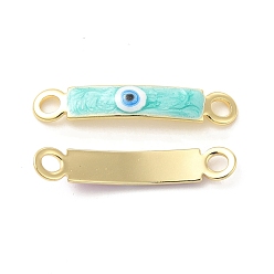 Turquoise Brass Connector Charms, Curved Rectangle Links with Evil Eye Pattern, with Enamel, Real 18K Gold Plated, Long-Lasting Plated, Turquoise, 30x5x2mm, Hole: 3mm