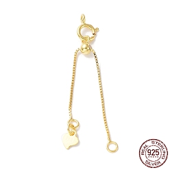 Real 18K Gold Plated 925 Sterling Silver Ends with Chains, Spring Clasps, Slide Bead and Heart Charms, Real 18K Gold Plated, 39mm, Hole: 1.8mm