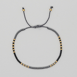 Gray Glass Seed Braided Beaded Bracelets, Adjustable Bracelet, Gray, 11 inch(28cm)