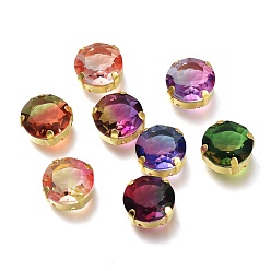 Mixed Color Sew on Rhinestone, Glass Rhinestone, with Golden Tone Brass Prong Settings, Garments Accessories, Flat Round, Faceted, Mixed Color, 14x8mm, Hole: 1.2mm