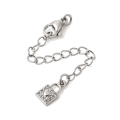 Платина Удлинитель цепочки из латуни с микропаве и прозрачным кубическим цирконием, цепочки с застежками-карабинами и подвесками для сумок, платина, 75 мм, отверстие : 2.7 мм