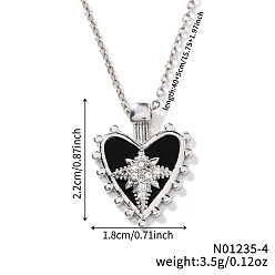 Платина Блестящие латунные ожерелья с подвеской в форме сердца и звезды из прозрачного кубического циркония, с черной эмалью, платина, 15.75 дюйм (40 см)