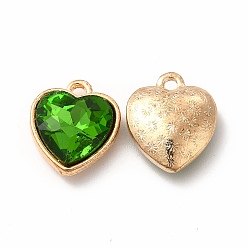 Dark Green Faceted Glass Rhinestone Pendants, with Golden Tone Zinc Alloy Findings, Heart Charms, Dark Green, 16.5x14x6.5mm, Hole: 1.6mm
