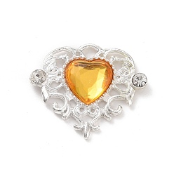 Gold Acrylic Pendants, with Silver Tone Alloy Rhinestone Finding, Heart Charm, Gold, 21.5x25x5mm, Hole: 2x2.5mm