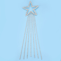 Argent Étoile en strass cristal avec épinglette à pampille, insigne créatif en laiton pour vêtements de sac à dos, argenterie, 265x75x8mm, pin: 0.8 mm